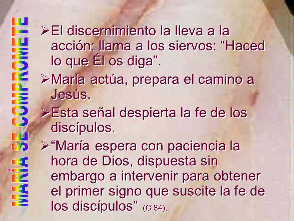 El discernimiento la lleva a la acción: llama a los siervos: Haced lo que Él os diga .