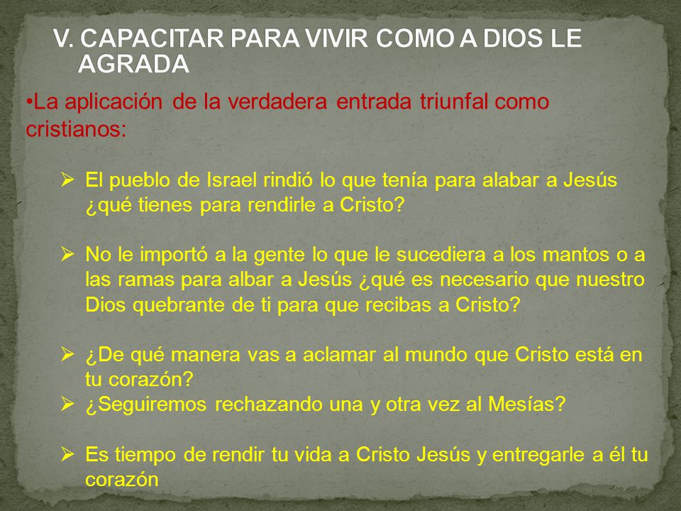 AGRADA La aplicación de la verdadera entrada triunfal como cristianos: