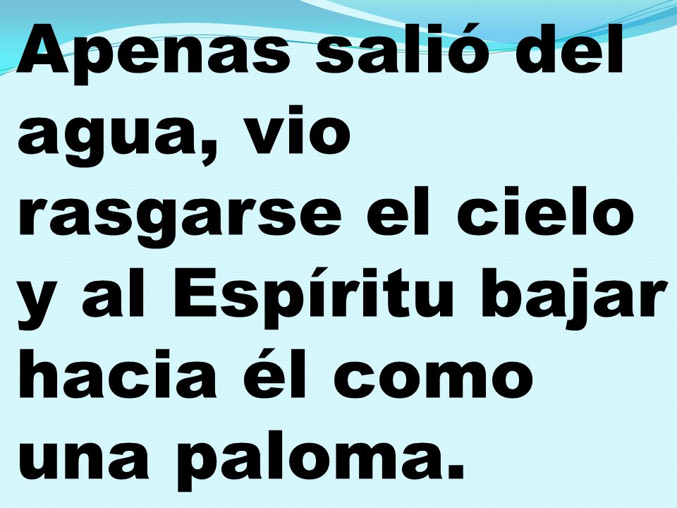 Apenas salió del agua, vio rasgarse el cielo y al Espíritu bajar hacia él como una paloma.
