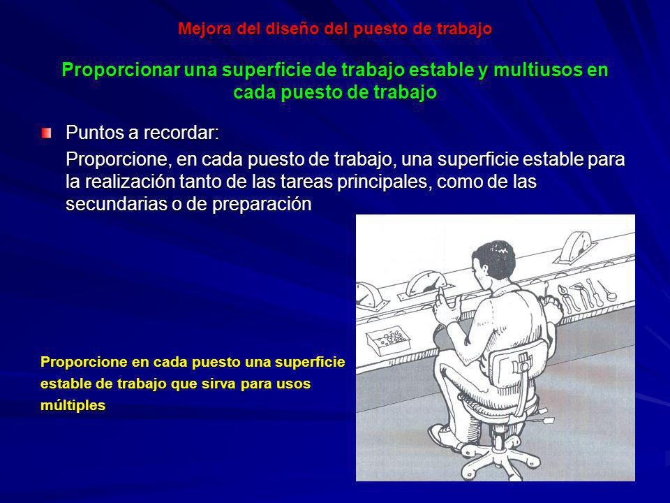 Mejora del diseño del puesto de trabajo Proporcionar una superficie de trabajo estable y multiusos en cada puesto de trabajo