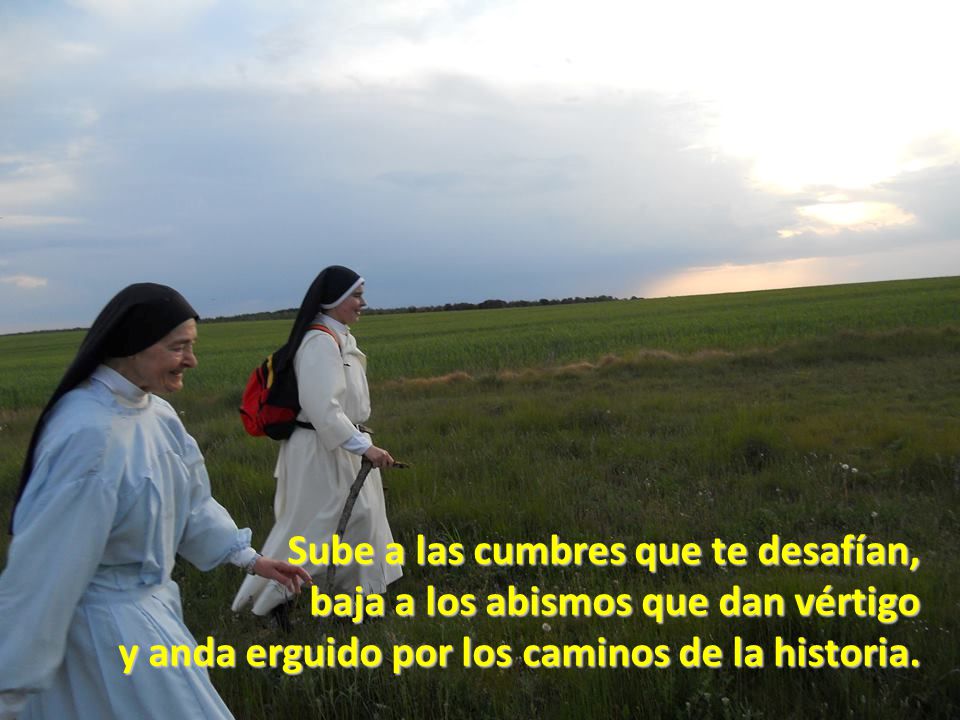 Sube a las cumbres que te desafían, baja a los abismos que dan vértigo y anda erguido por los caminos de la historia.