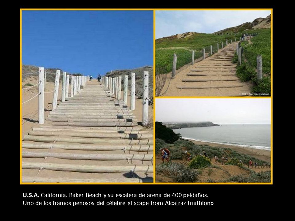 U.S.A. California. Baker Beach y su escalera de arena de 400 peldaños.