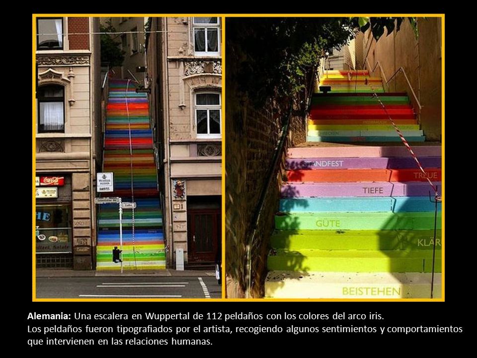 Alemania: Una escalera en Wuppertal de 112 peldaños con los colores del arco iris.