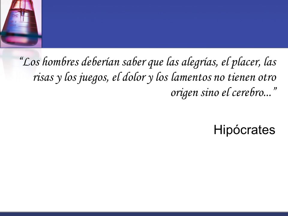 Los hombres deberían saber que las alegrías, el placer, las risas y los juegos, el dolor y los lamentos no tienen otro origen sino el cerebro...