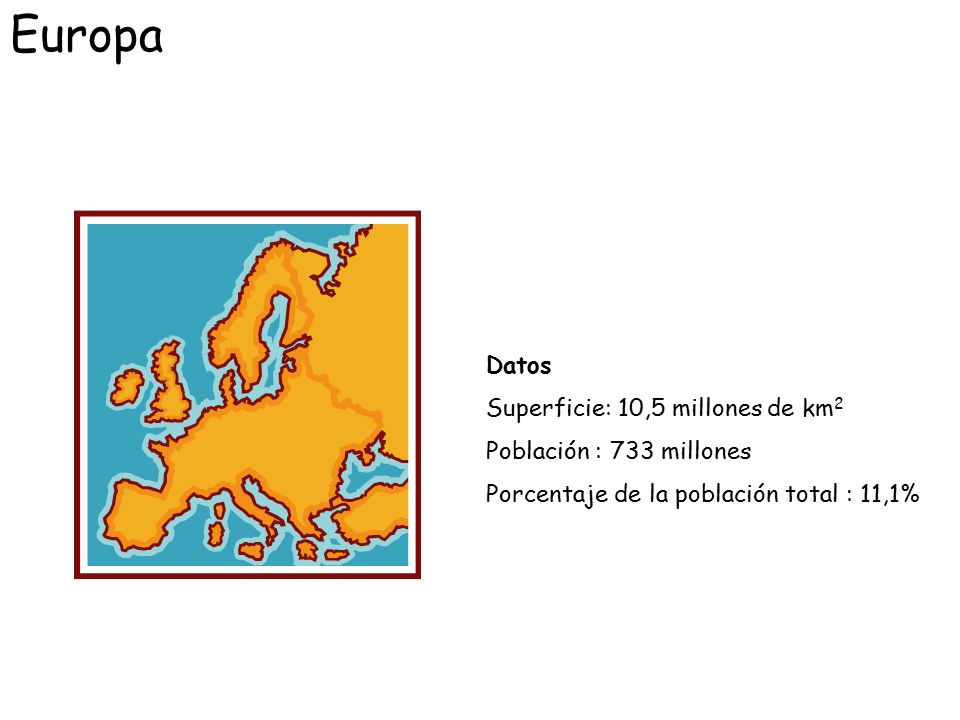 Europa Datos Superficie: 10,5 millones de km2 Población : 733 millones