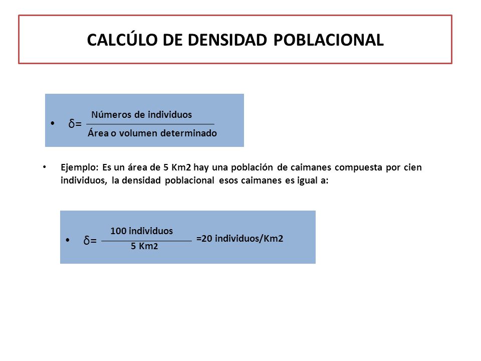 CALCÚLO DE DENSIDAD POBLACIONAL