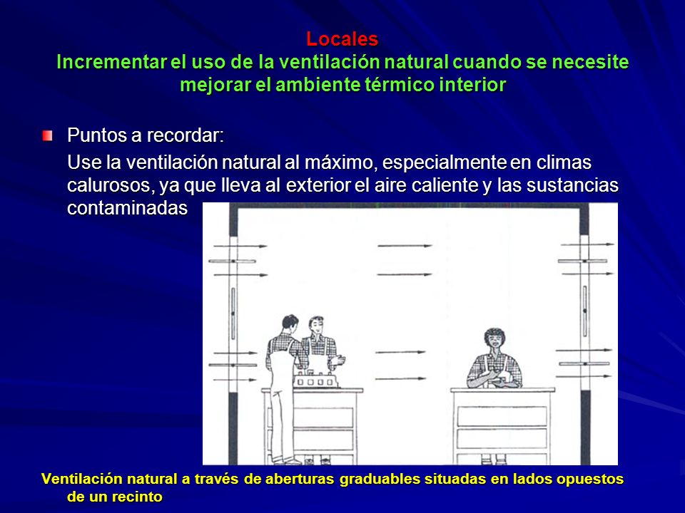 Locales Incrementar el uso de la ventilación natural cuando se necesite mejorar el ambiente térmico interior