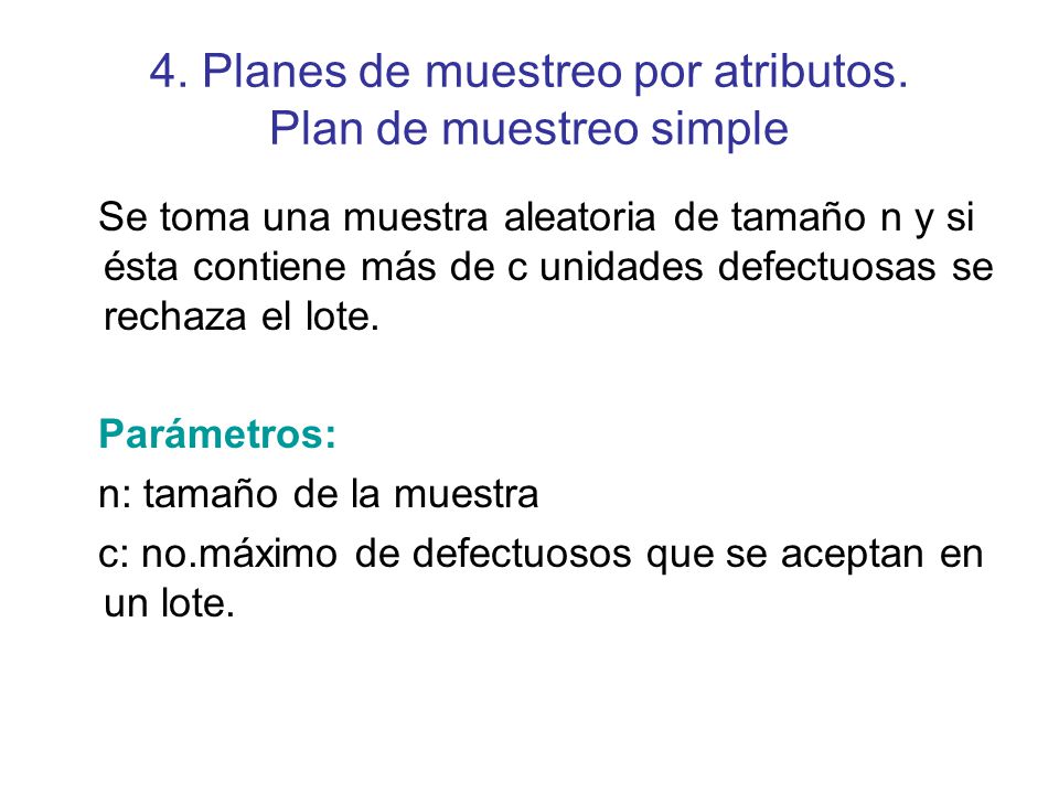 4. Planes de muestreo por atributos. Plan de muestreo simple