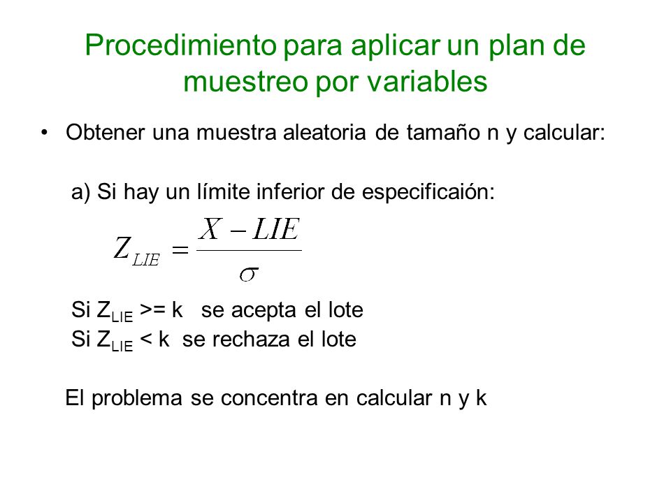 Procedimiento para aplicar un plan de muestreo por variables