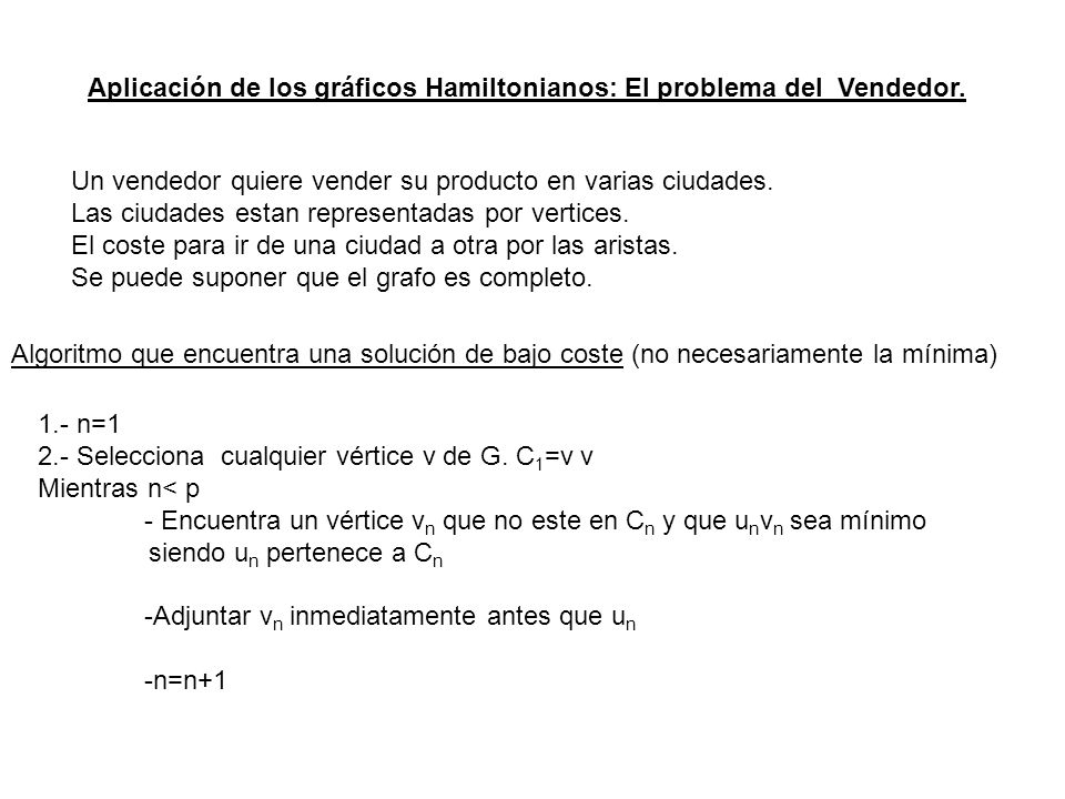 Aplicación de los gráficos Hamiltonianos: El problema del Vendedor.