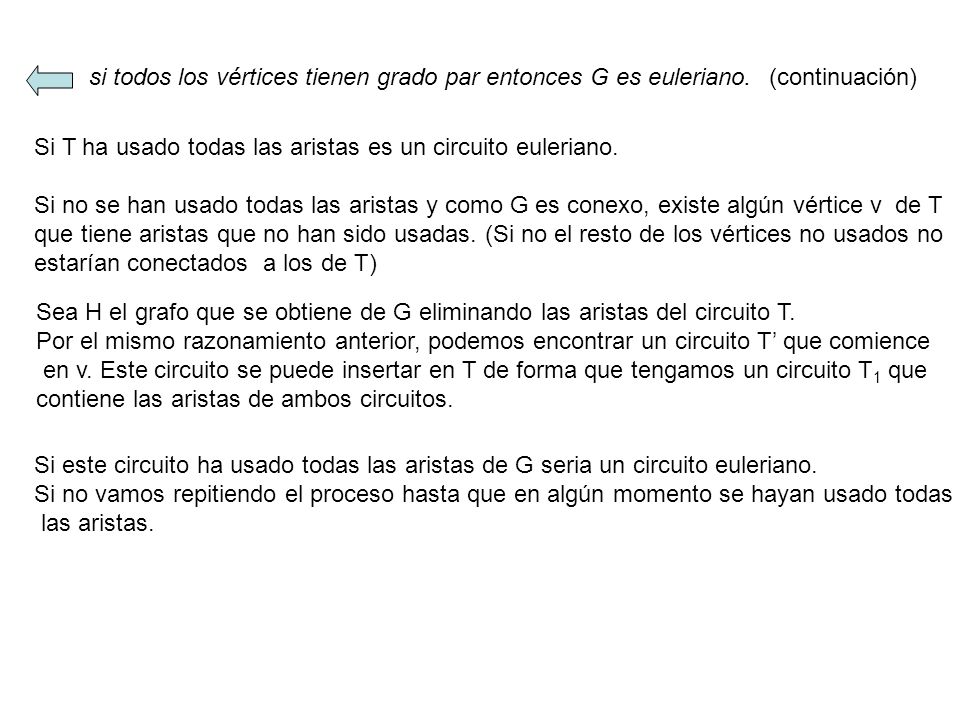 si todos los vértices tienen grado par entonces G es euleriano.