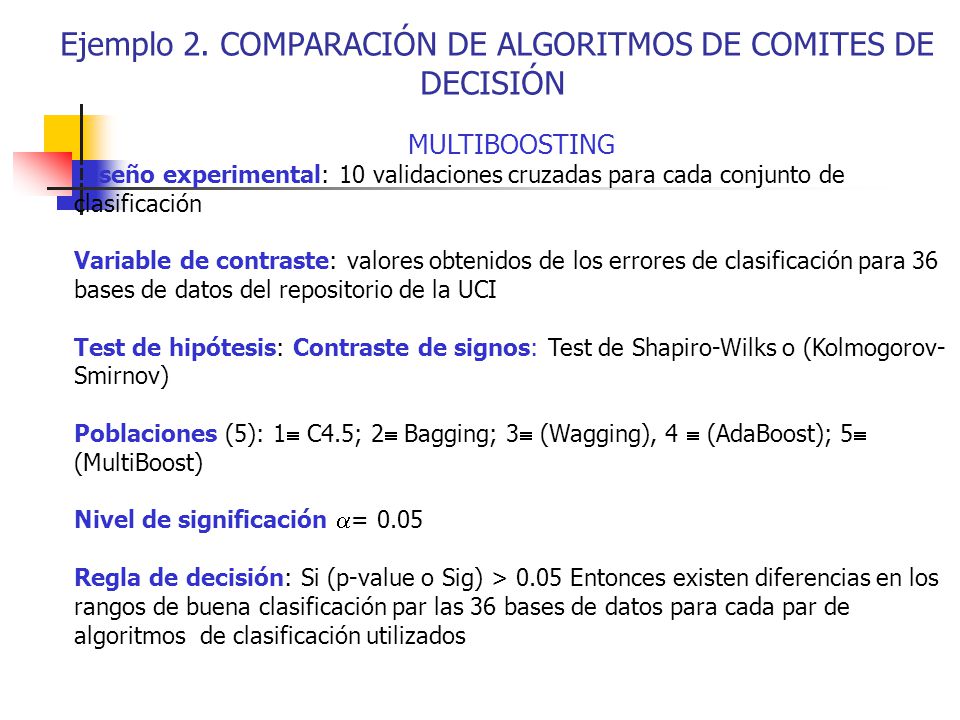 Ejemplo 2. COMPARACIÓN DE ALGORITMOS DE COMITES DE DECISIÓN