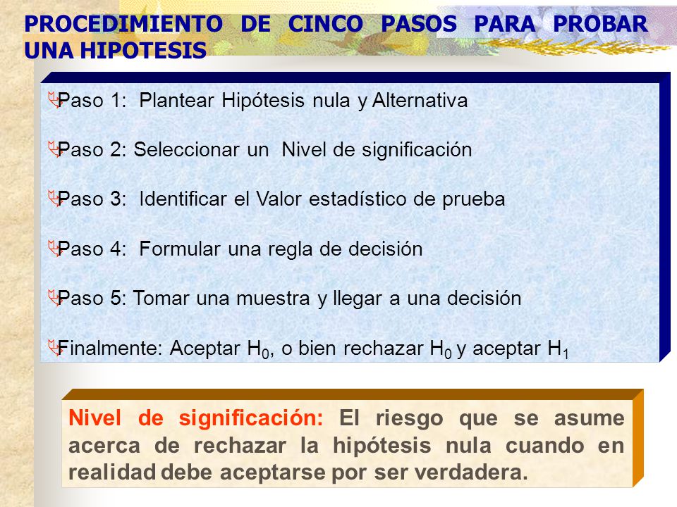 PROCEDIMIENTO DE CINCO PASOS PARA PROBAR UNA HIPOTESIS