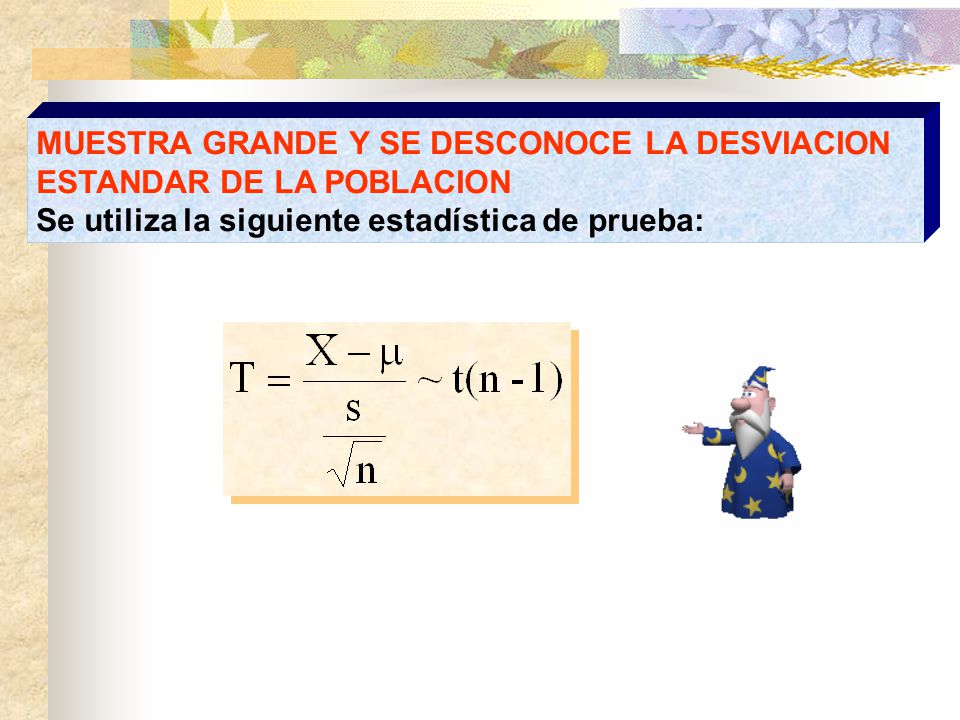 MUESTRA GRANDE Y SE DESCONOCE LA DESVIACION ESTANDAR DE LA POBLACION