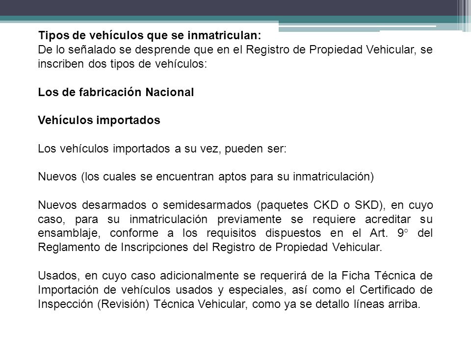 Tipos de vehículos que se inmatriculan: