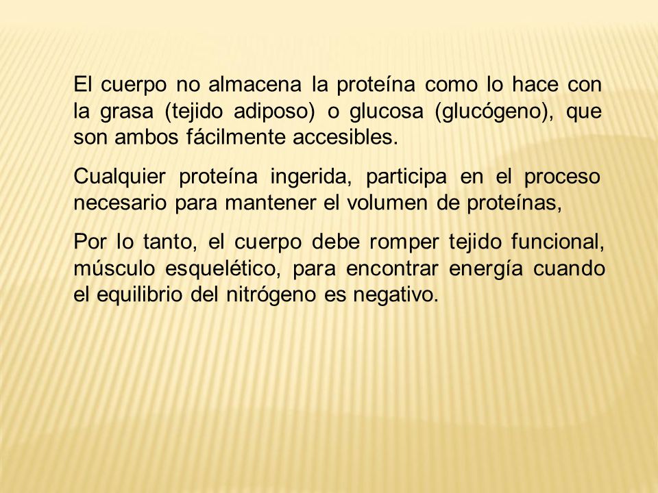 El cuerpo no almacena la proteína como lo hace con