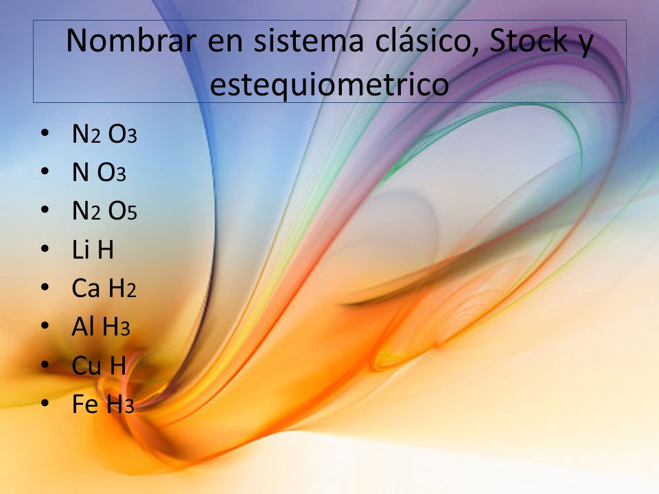 Nombrar en sistema clásico, Stock y estequiometrico