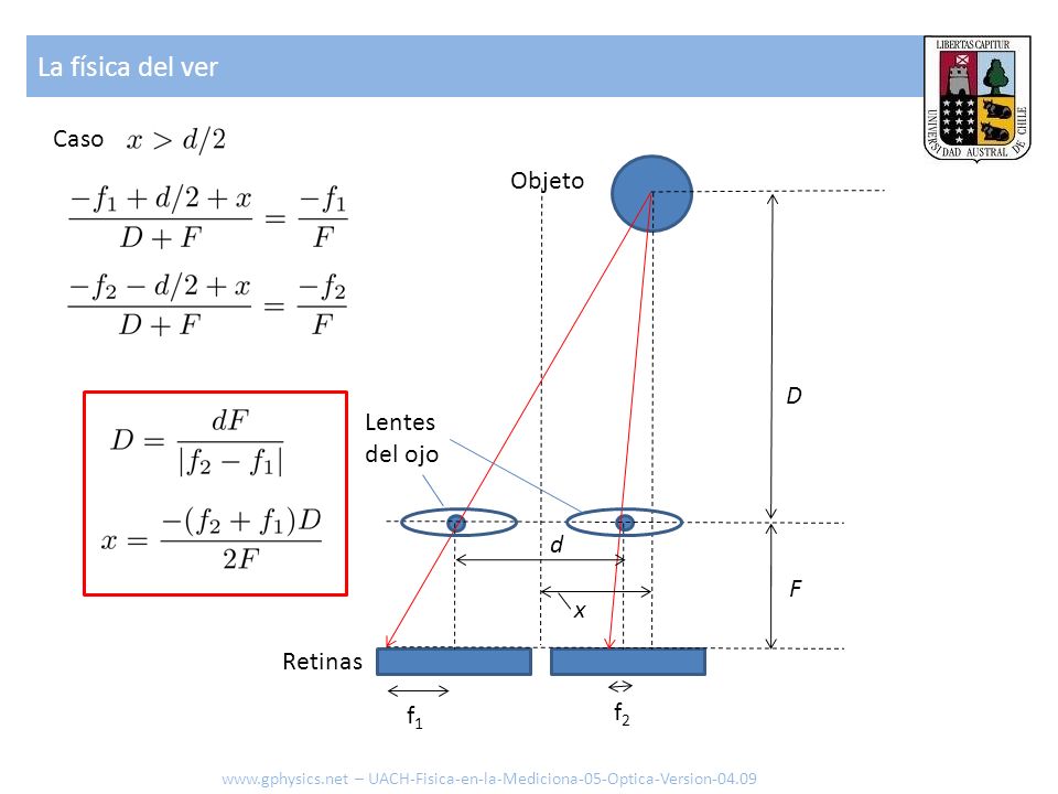 La física del ver Caso Objeto D Lentes del ojo d F x Retinas f1 f2