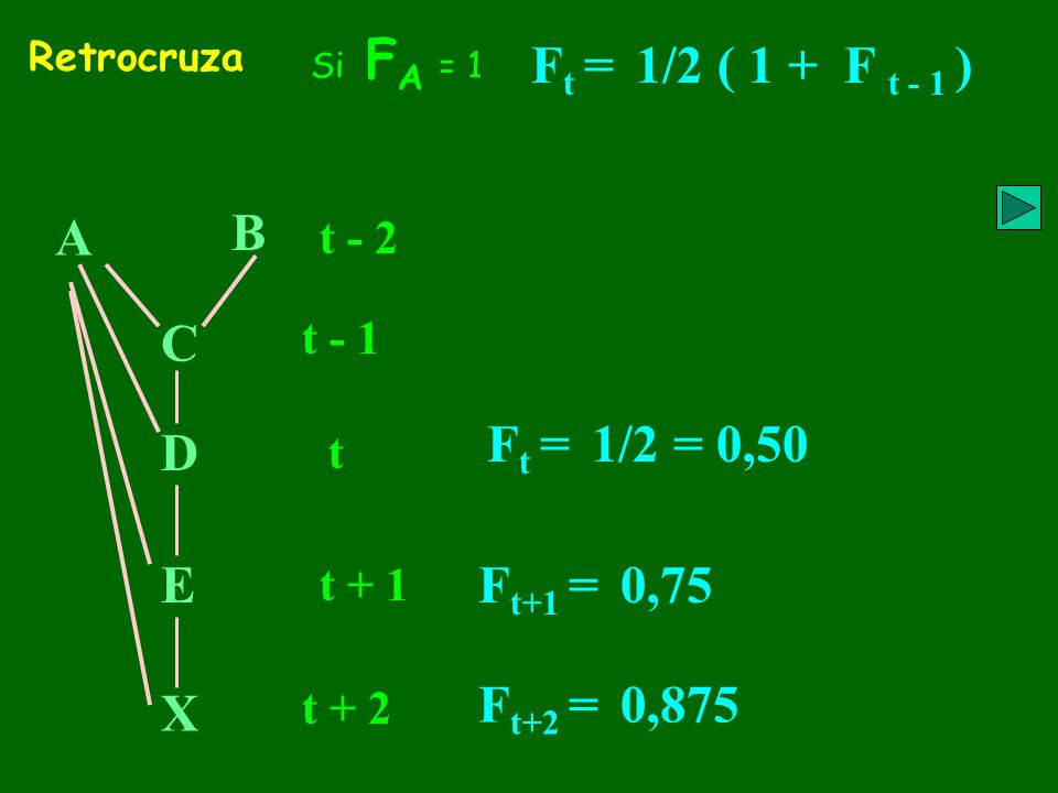 Ft = 1/2 ( 1 + F t - 1 ) A B C Ft = 1/2 = 0,50 D E Ft+1 = 0,75