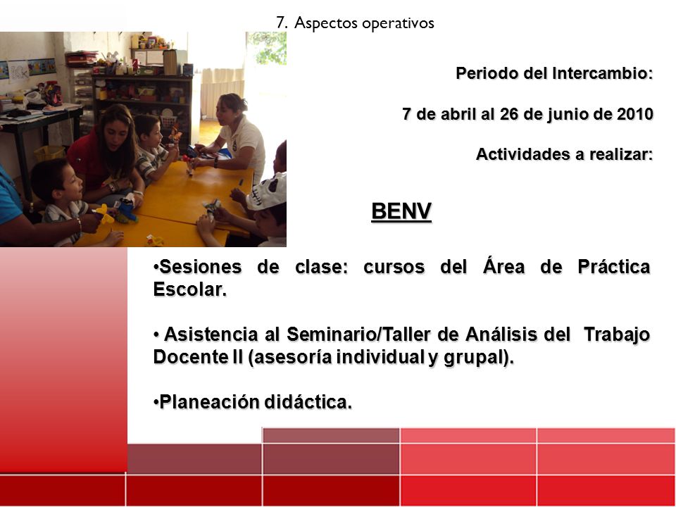 BENV Sesiones de clase: cursos del Área de Práctica Escolar.