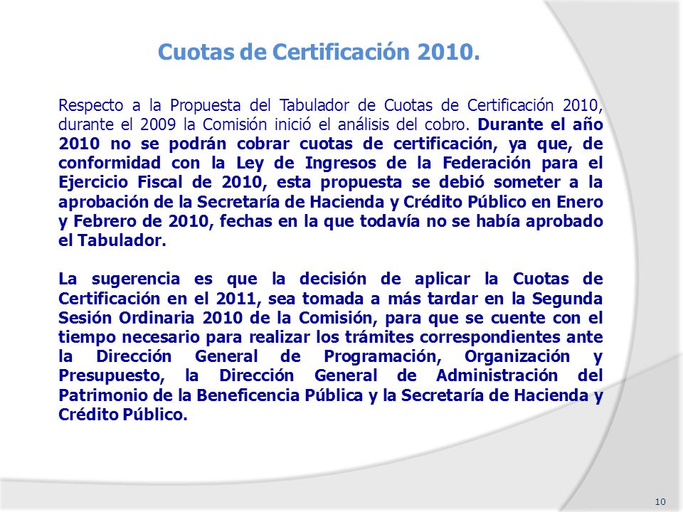 Cuotas de Certificación 2010.