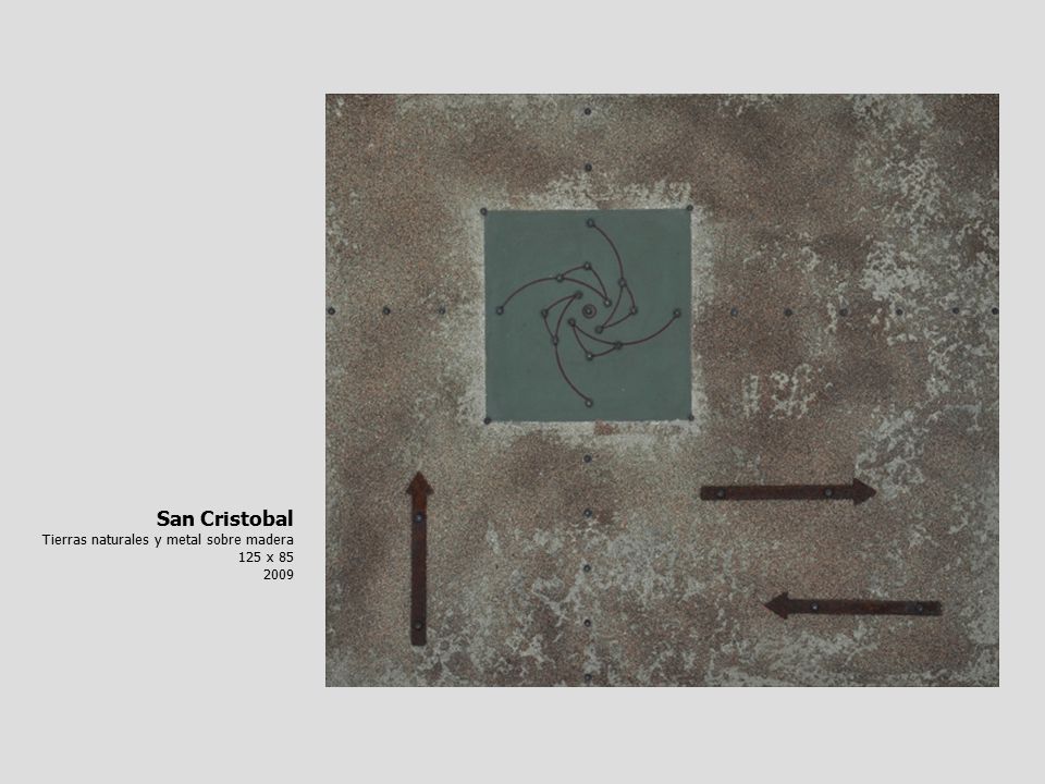 San Cristobal Tierras naturales y metal sobre madera 125 x