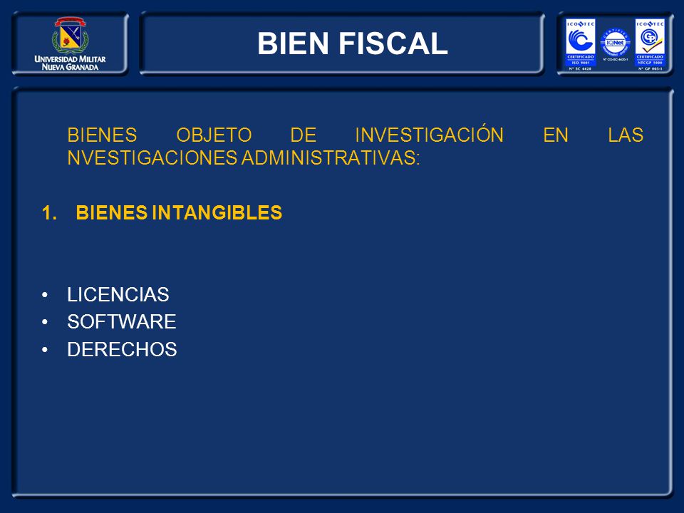 BIEN FISCAL BIENES OBJETO DE INVESTIGACIÓN EN LAS NVESTIGACIONES ADMINISTRATIVAS: BIENES INTANGIBLES.