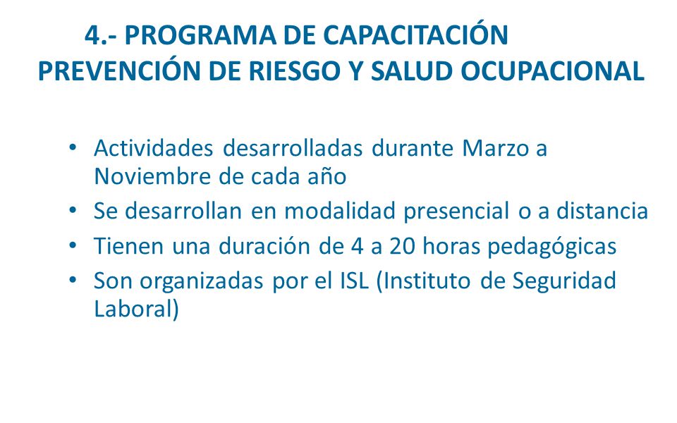 4.- PROGRAMA DE CAPACITACIÓN PREVENCIÓN DE RIESGO Y SALUD OCUPACIONAL