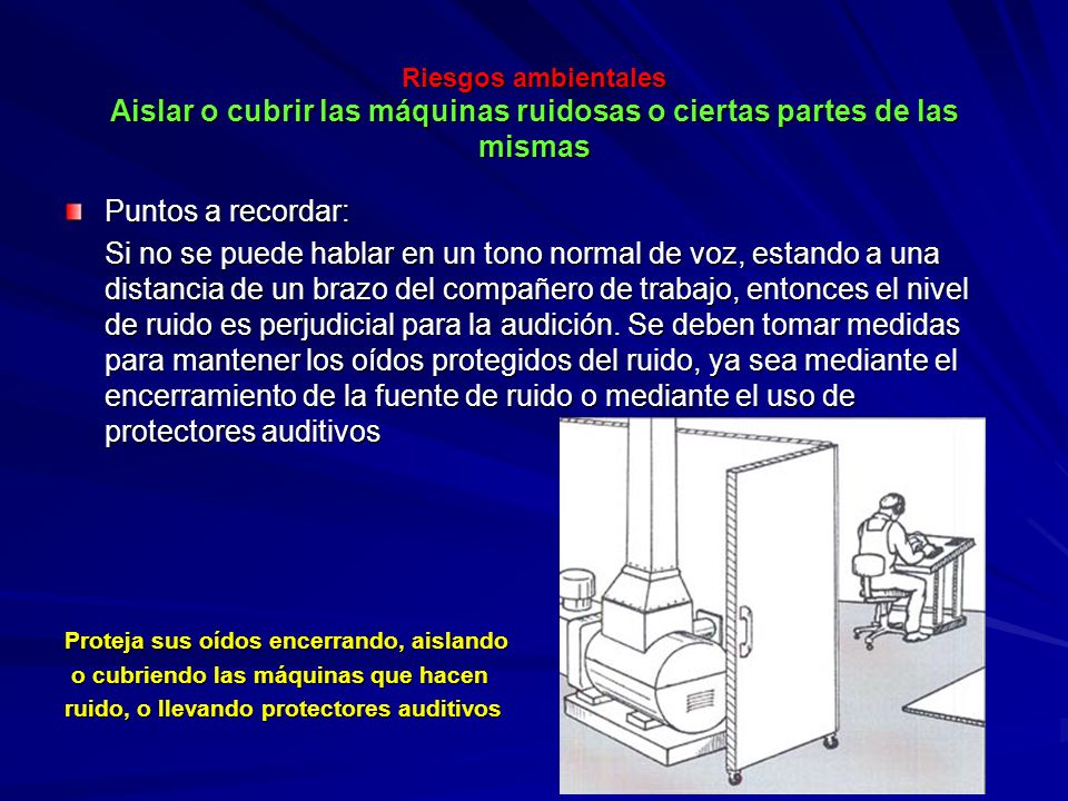 Riesgos ambientales Aislar o cubrir las máquinas ruidosas o ciertas partes de las mismas