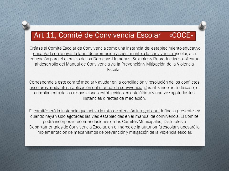 Art 11, Comité de Convivencia Escolar «COCE»