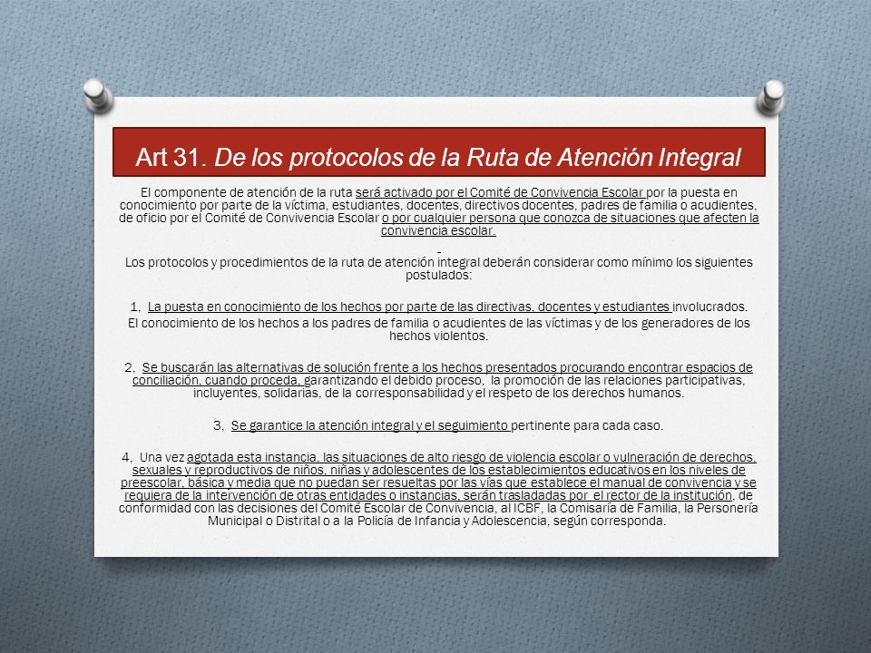 Art 31. De los protocolos de la Ruta de Atención Integral