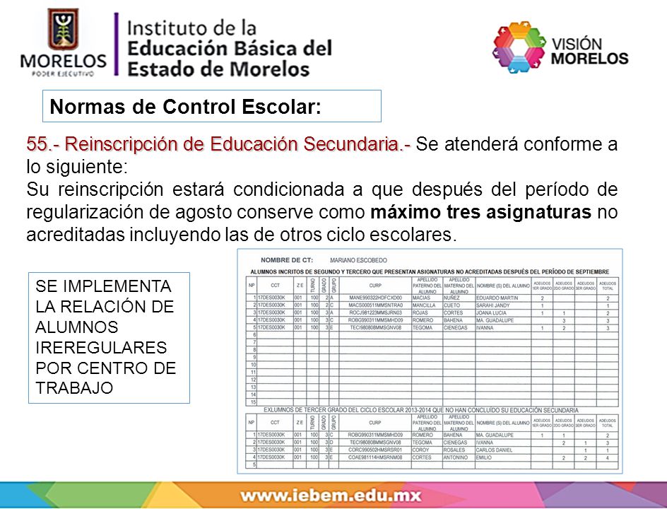 Normas de Control Escolar: