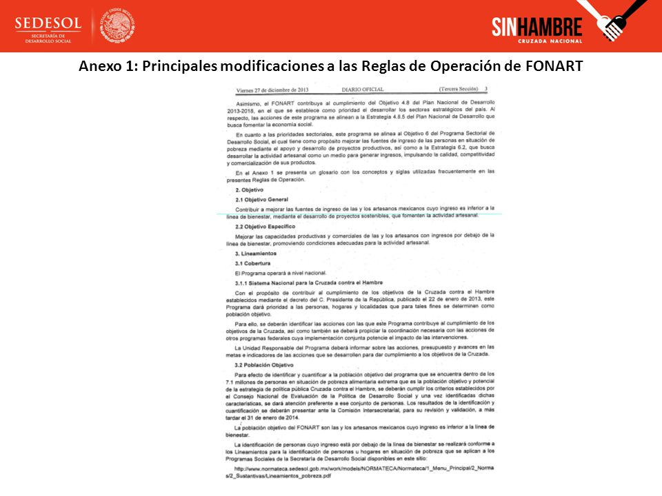 Anexo 1: Principales modificaciones a las Reglas de Operación de FONART