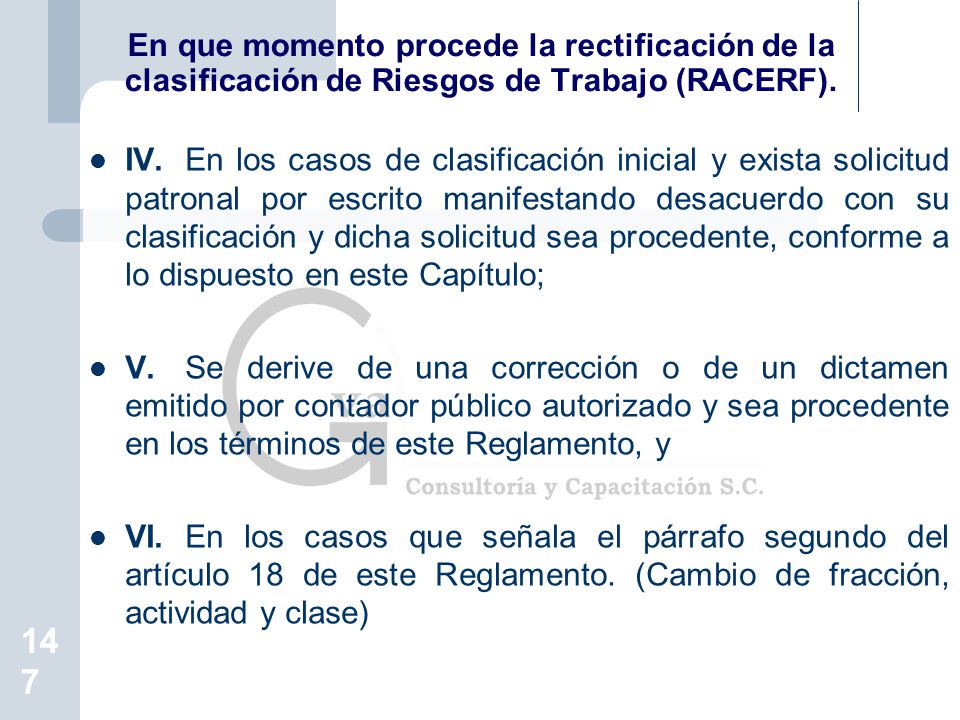 En que momento procede la rectificación de la clasificación de Riesgos de Trabajo (RACERF).