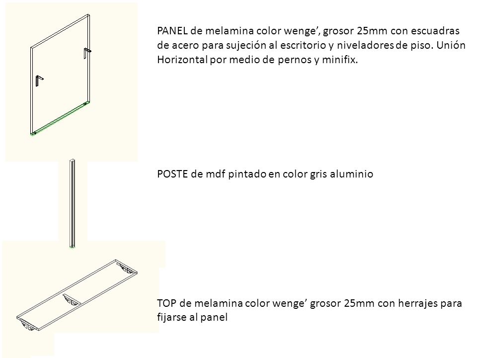 PANEL de melamina color wenge’, grosor 25mm con escuadras