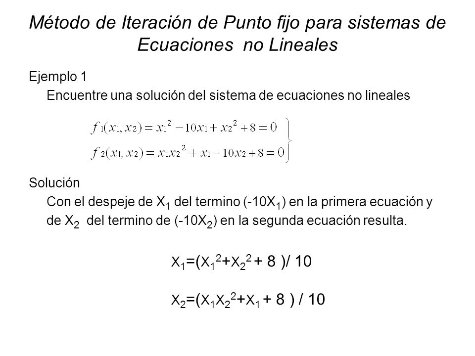Método de Iteración de Punto fijo para sistemas de Ecuaciones no Lineales
