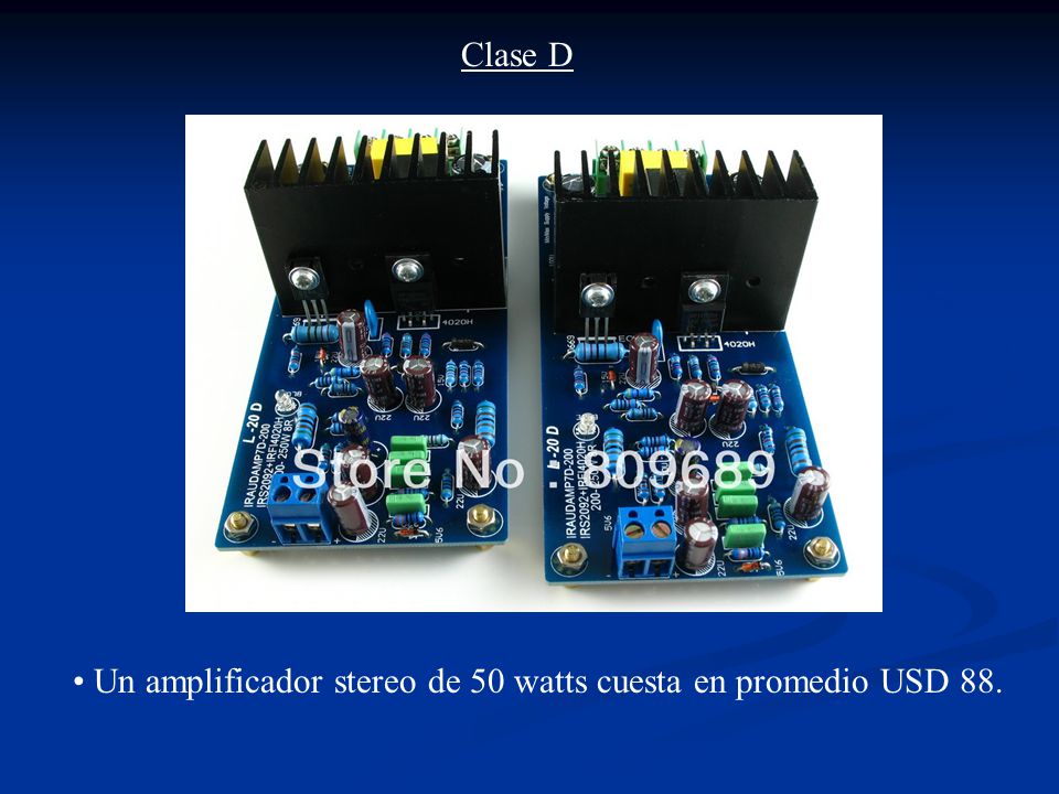 Clase D Un amplificador stereo de 50 watts cuesta en promedio USD 88.