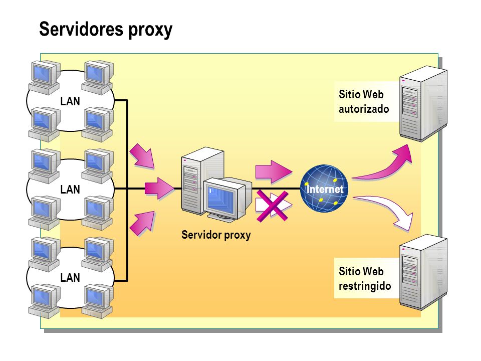 Servidores proxy LAN Sitio Web autorizado LAN Internet Servidor proxy