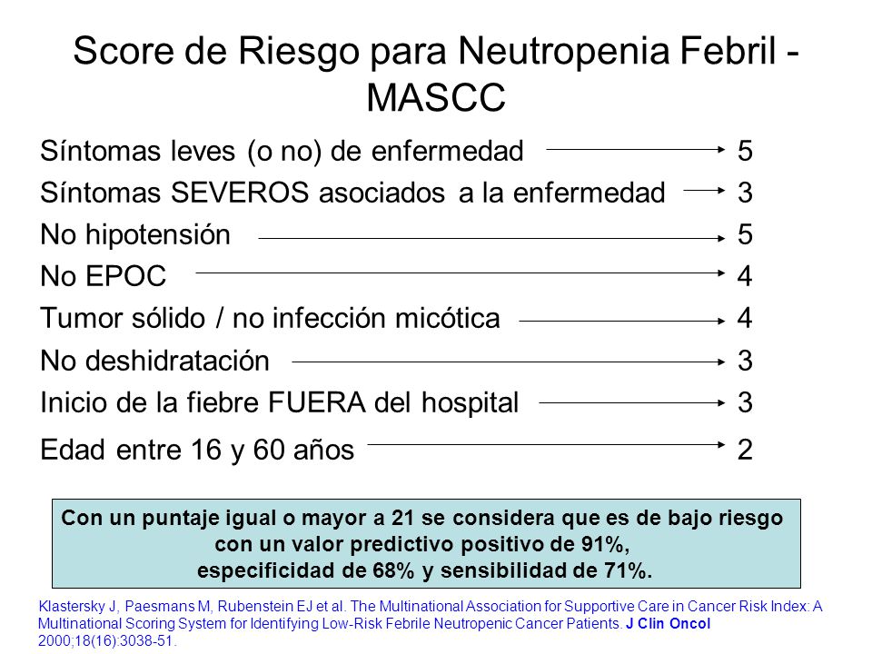 Score de Riesgo para Neutropenia Febril - MASCC