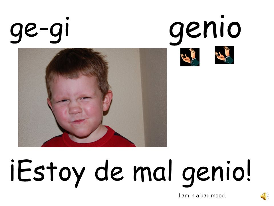 genio ge-gi ¡Estoy de mal genio! I am in a bad mood.