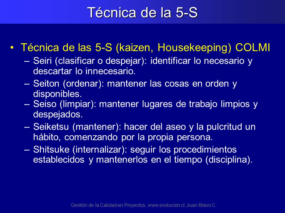 Gestión de la Calidad en Proyectos,   Juan Bravo C.
