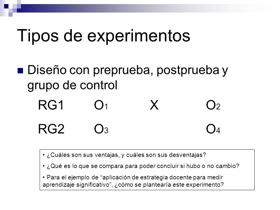 Tipos de experimentos RG1 O1 X O2 RG2 O3 O4