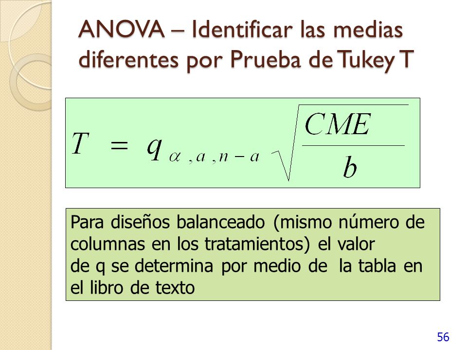 ANOVA – Identificar las medias diferentes por Prueba de Tukey T