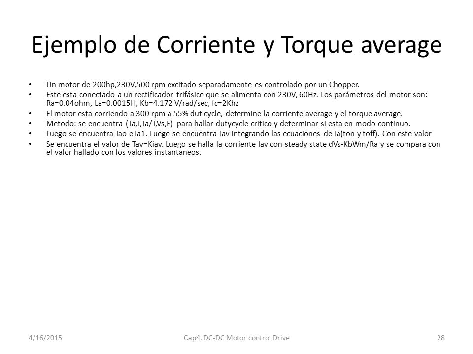 Ejemplo de Corriente y Torque average