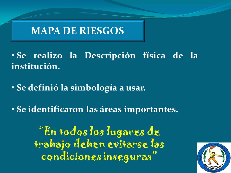 MAPA DE RIESGOS Se realizo la Descripción física de la institución. Se definió la simbología a usar.
