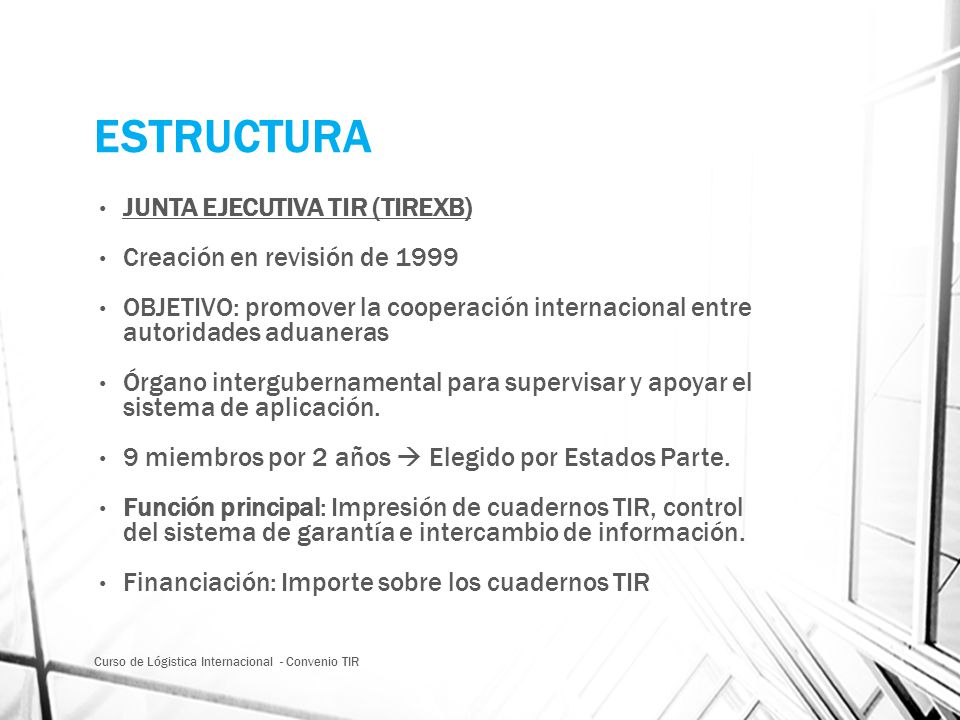 ESTRUCTURA JUNTA EJECUTIVA TIR (TIREXB) Creación en revisión de 1999