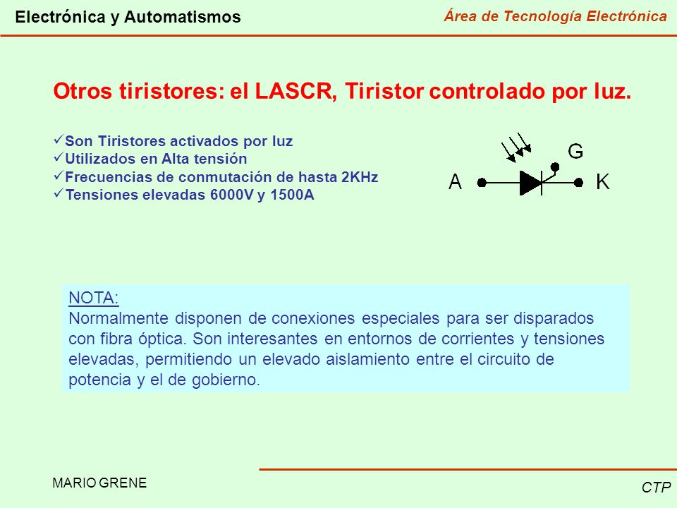 Otros tiristores: el LASCR, Tiristor controlado por luz.
