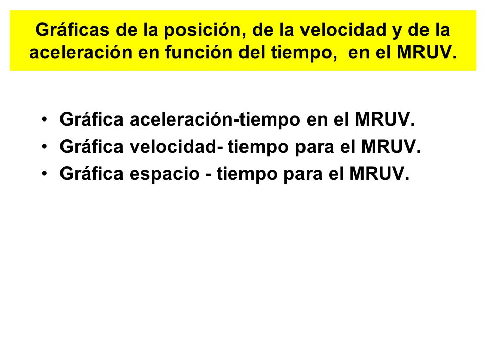 Gráficas de la posición, de la velocidad y de la aceleración en función del tiempo, en el MRUV.