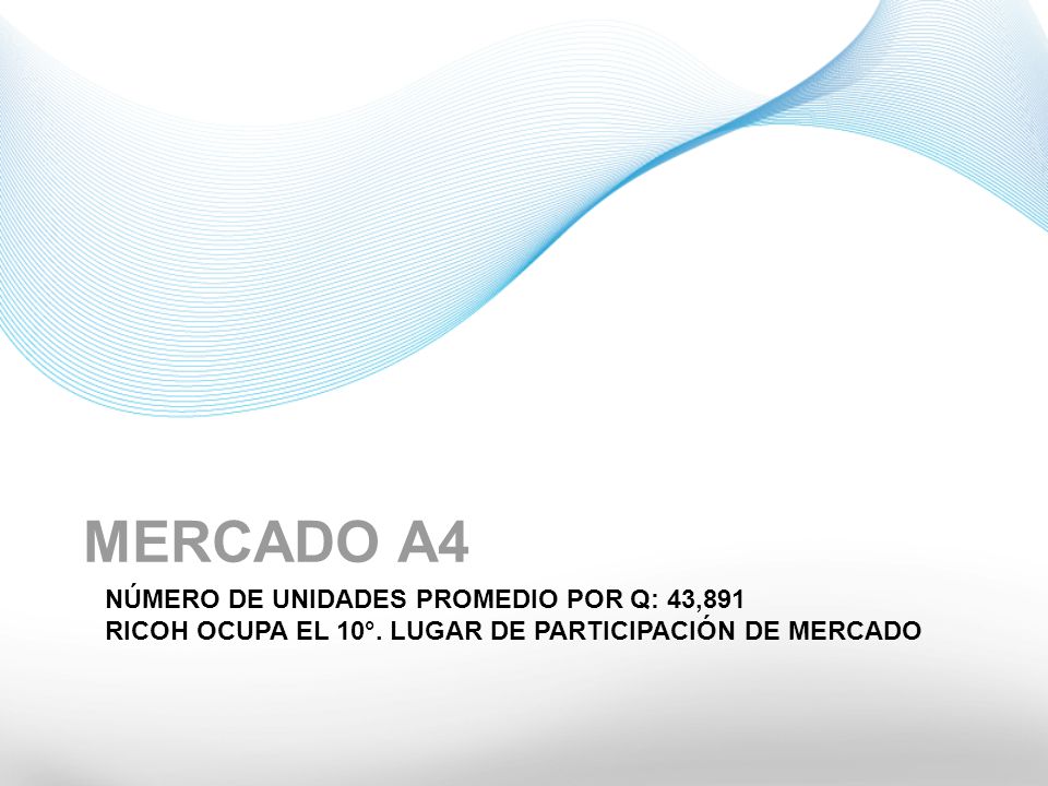 MERCADO A4 NÚMERO DE UNIDADES PROMEDIO POR Q: 43,891 RICOH OCUPA EL 10°.