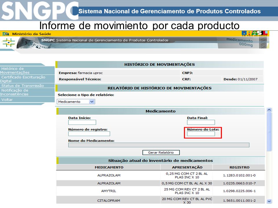 Informe de movimiento por cada producto